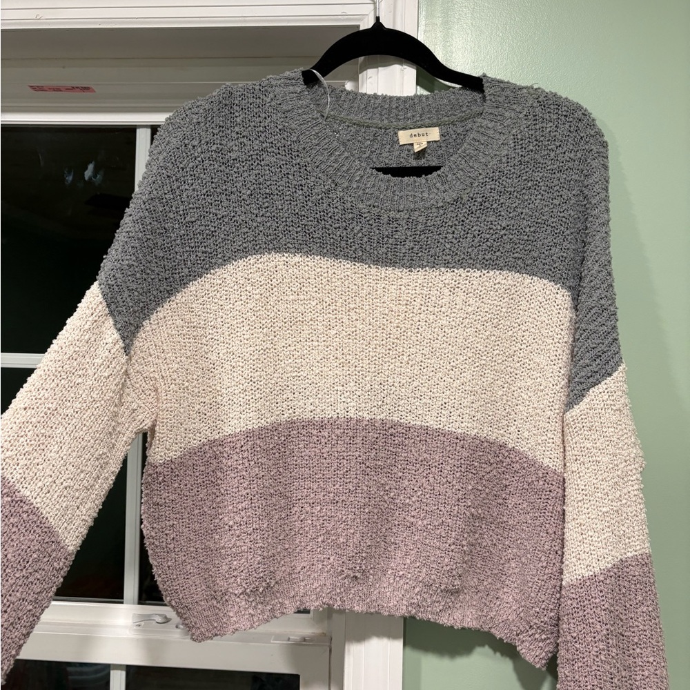 Debut Colorblock Sweater - Gray, Cream, and Pink